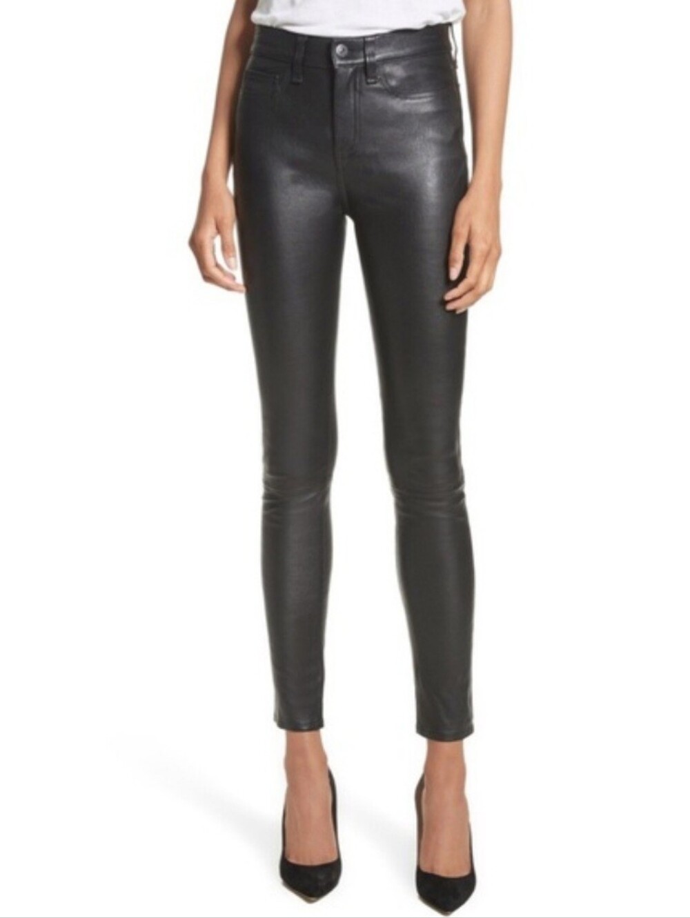 Veronica Beard Jeans Kate 10" Skinny Leather Pants Black Sz 28